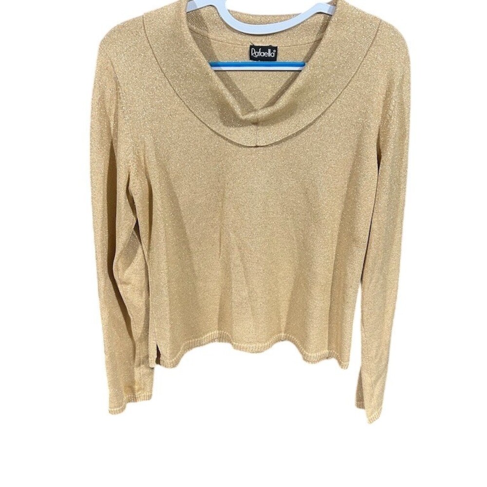 Rafaella Sweater Womens Size L Gold Metallic Shimmer Cowl Neck Pullover